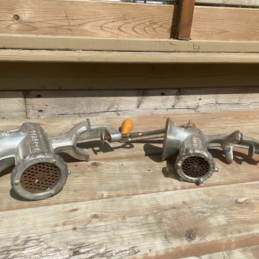 Vintage Meat Grinders Two Manual Hand-Crank Cast Iron Made in Czechoslovakia